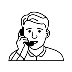 Elegant Black and White Vector of a Man Talking on the Phone - Minimalist Line Drawing