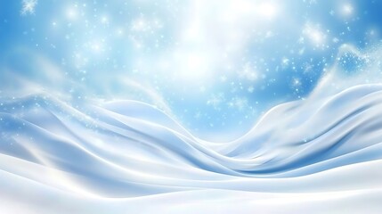 Abstract Winter Scene with Snowflakes and White Snowy Hills