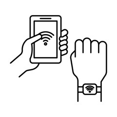 NFC bracelet connected icon linear logo mark in black and white