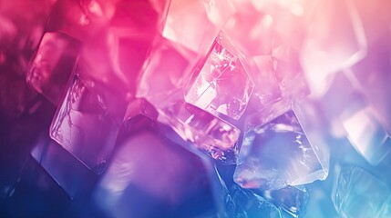 Beautiful abstract display of ice cubes in vibrant pink and blue hues, creating a dreamy and...