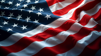 Close up of american flag gently waving in the wind