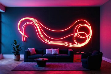 Vibrant 3D Neon Art with Illuminated Curves on Dark Background