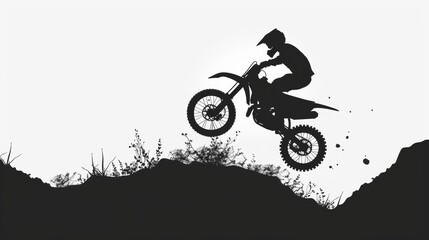 Rider Jumping on Motocross Bike Silhouette