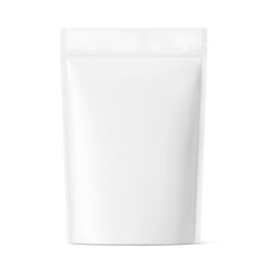 Realistic stand up pouch bag mockup with transparent shadow. Front view. Vector illustration isolated on white background. Ready for your design. EPS10.	