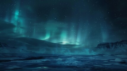 Naklejka premium Enchanting Northern Lights Dance Over Icelandic Landscape