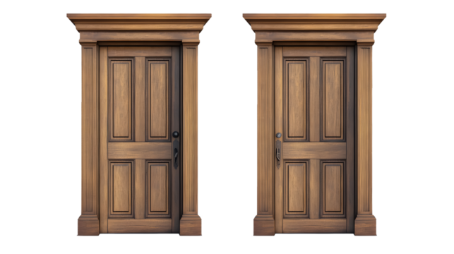 Paneled door isolated on a transparent background