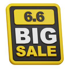 6.6 big sale 3d icon isolated on the white background