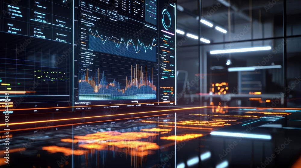 Poster futuristic data visualization in a modern workspace
