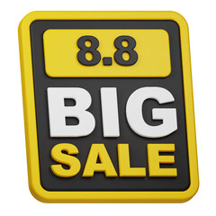 8.8 big sale 3d icon isolated on the white background