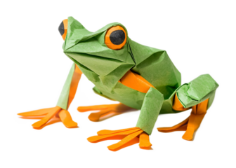 Paper frog with folded legs on a transparent background. isolated background.