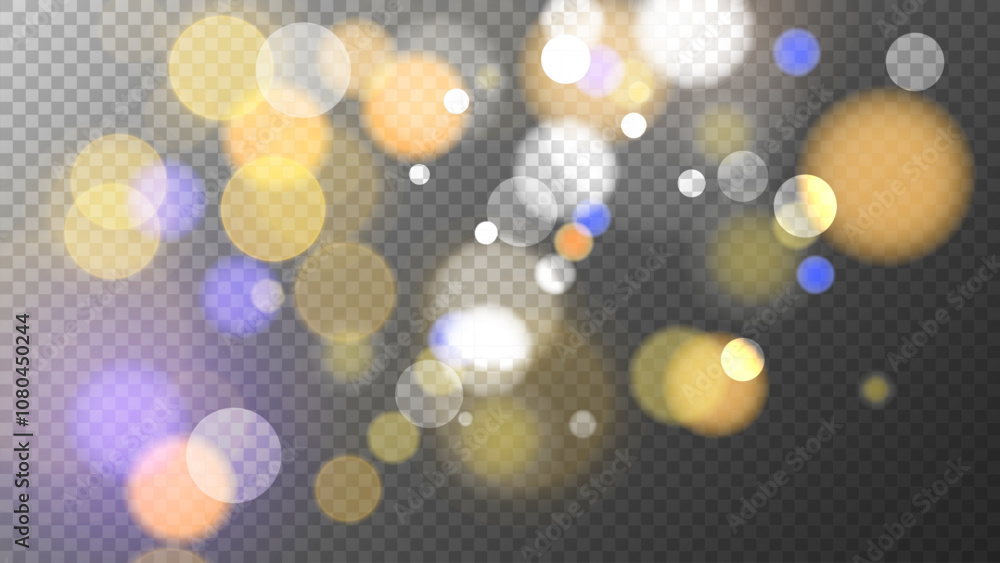 Poster festive bokeh lights. transparent background. bright blur light effect. abstract blurred overlay tem