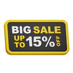 big sale up to 15% off 3d icon isolated on the white background