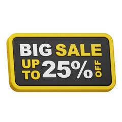 big sale up to 25% off 3d icon isolated on the white background