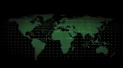 Green World Map on black background. Vector illustration.