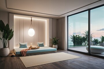 Peaceful Meditation Room Design Mockup with Soothing Interior and Relaxing Atmosphere