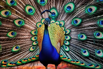 Fototapeta premium Vibrant Isolated Peacock Feathers with Colorful Wings