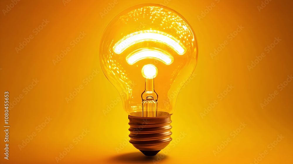 Poster wifi light bulb on yellow background a?