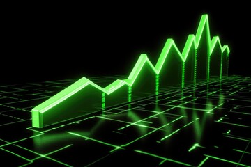 Green stock market chart showing growth on a grid background