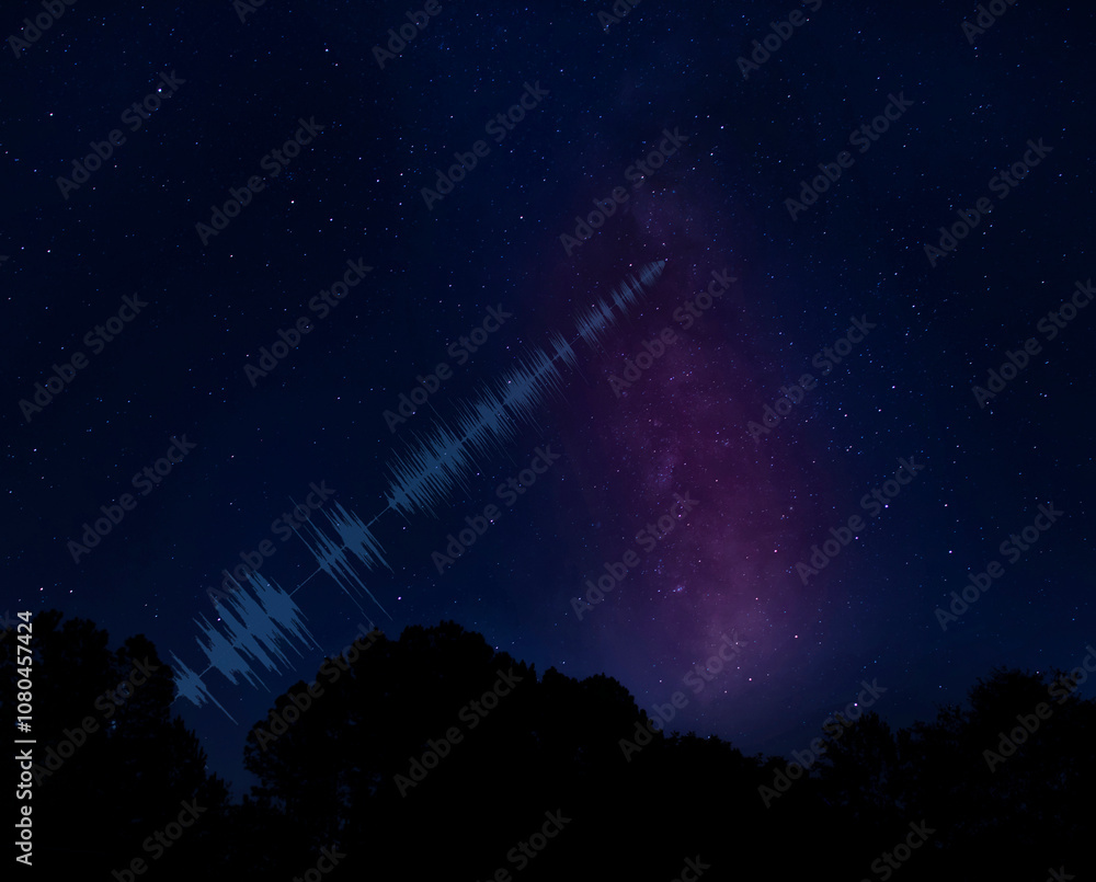Wall mural message from deep space that is coming down on a starry night with a bright milky way glowing.