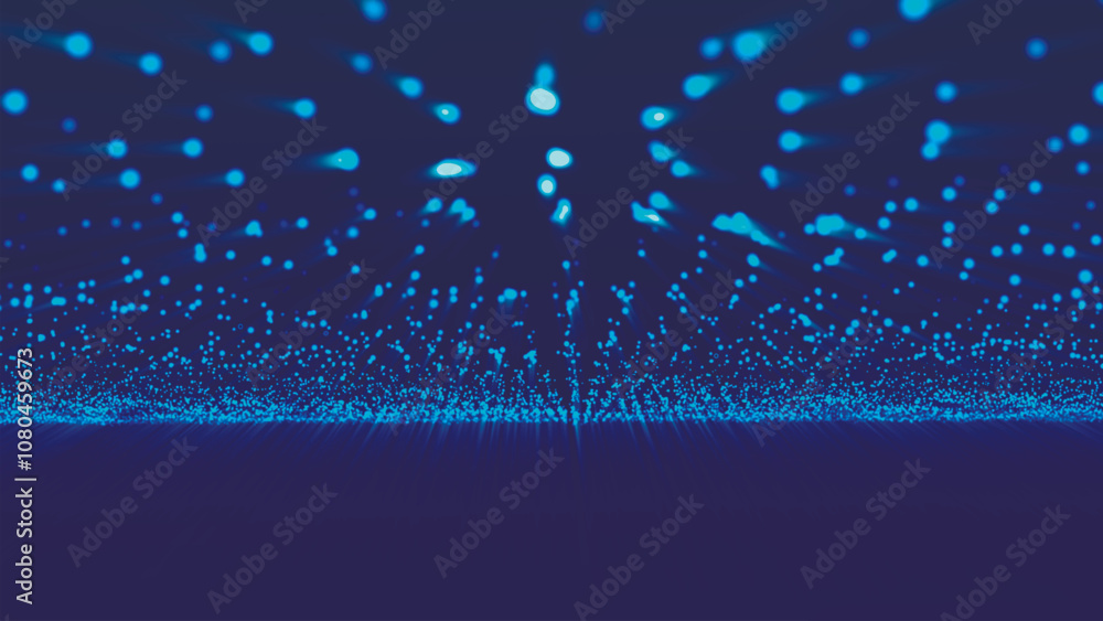 Poster abstract wave of glowing dots. dynamic wave of bright particles. futuristic background for presentat