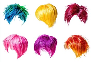 Obraz premium Colorful selection of playful wigs in various vibrant styles perfect for cosplay or costume parties