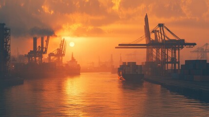 Fototapeta premium container ,container ship,import export and business logistic,By crane ,Trade Port , Shipping,cargomaritime 