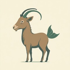 Minimalist Capricorn Goat with Fish Tail Illustration