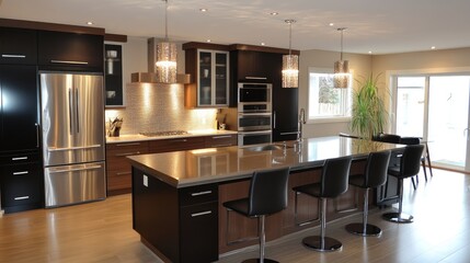 A beautiful contemporary kitchen showcasing clean lines, high-end appliances, and a spacious island for social gatherings.