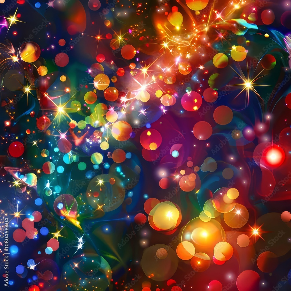 Poster a dynamic abstract background featuring colorful bokeh lights and sparkling stars, perfect for festi