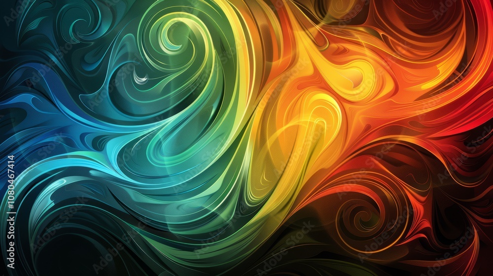 Poster a mesmerizing abstract design featuring swirling waves of vibrant colors, creating a dynamic and ene