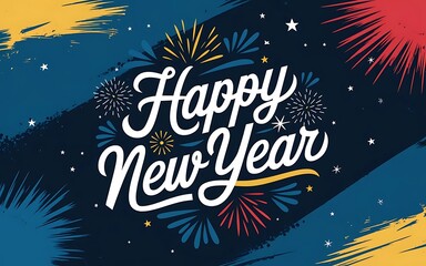 Stylized Happy New Year background with artistic brushstrokes and festive colors