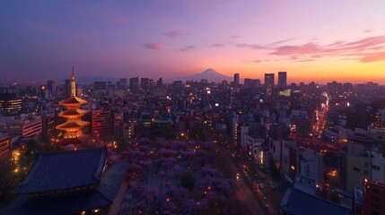 Fototapeta premium Explore the stunning high-resolution panoramic cityscape of tokyo at sunset