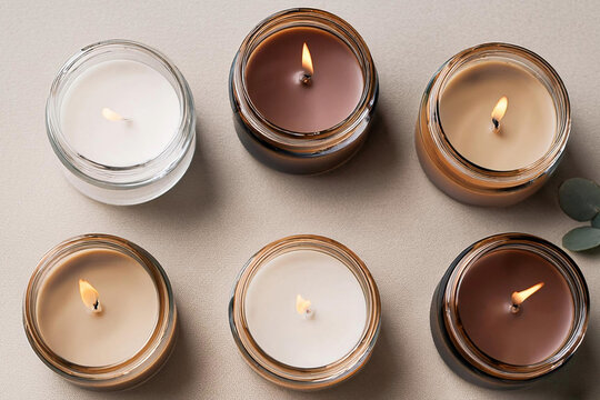 velas aromaterapia estilo publicitario marketing mockup sobre fondo blanco, vista superior