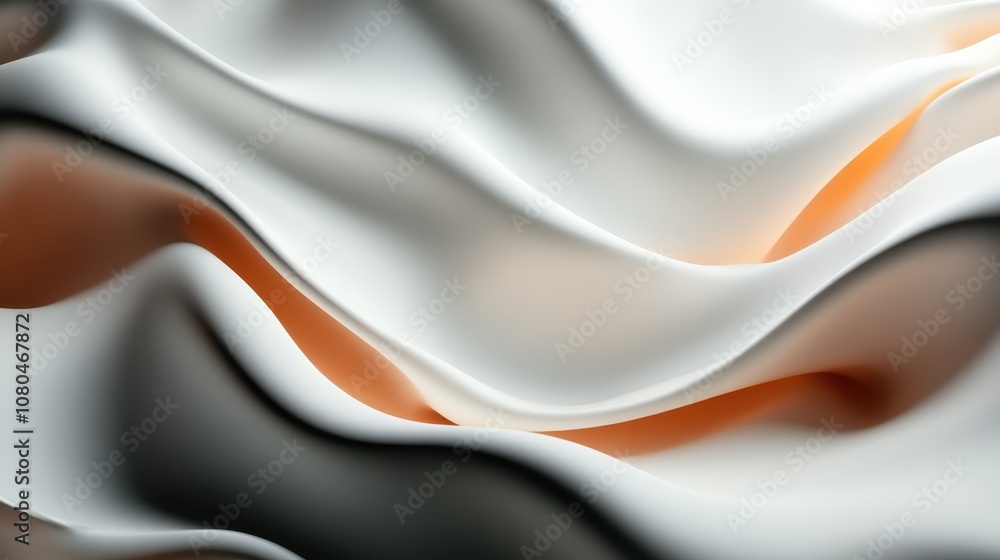 Poster an abstract image featuring smooth white and orange waves that create a dynamic and fluid design, ev