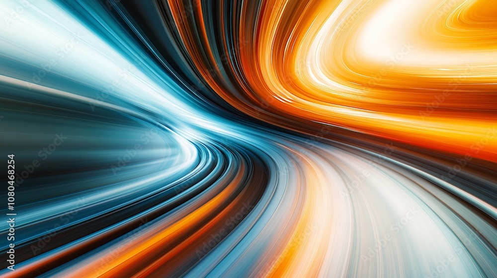 Poster Abstract swirl of blue and orange light trails creating a dynamic, futuristic effect, symbolizing speed, motion, and the vibrant energy of digital technology, Generative AI