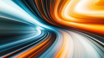 Abstract swirl of blue and orange light trails creating a dynamic, futuristic effect, symbolizing speed, motion, and the vibrant energy of digital technology, Generative AI