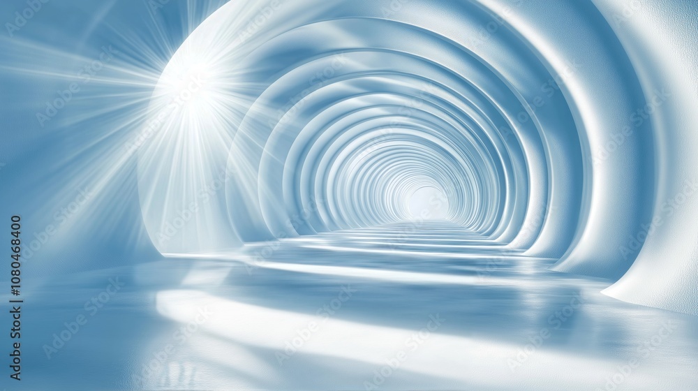 Aufkleber circular tunnel with glowing light, featuring smooth curves and a minimalist design, symbolizing inf