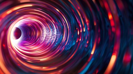 Colorful abstract tunnel with neon lights, showcasing a futuristic and dynamic visual effect in a circular motion.