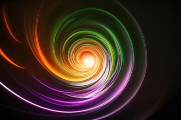 Obraz premium Vibrant Swirl of Green Orange and Purple with Glowing Flare on Dark Background