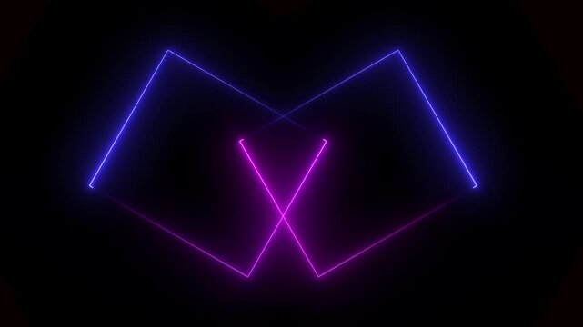 abstract neon line colorful saber square frame animation blue purple color on dark night background.