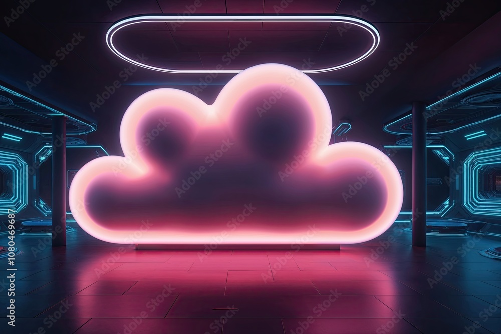 Poster neon lit 3d abstract cloud render in a futuristic setting
