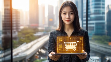 The Woman Holding Digital Cart