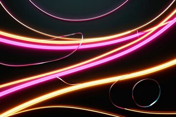3D Neon Abstract Wallpaper Featuring Glowing Curved Light Trails and Twisted Ribbons on Black Background