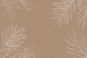 Elegant Beige Abstract Background with Subtle Plant Life Outlines for Stylish Product Display