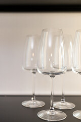 wine glasses on a shelf