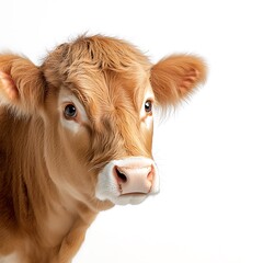 A detailed description related to a Highland Cow portrait on a white background would be:.Isolated on a white background.