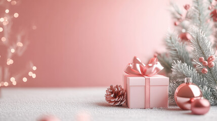 Beautifully Wrapped Christmas Gift Box.Festive Christmas Gift Boxes Background with Holiday Sparkle.