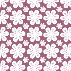 Seamless floral pattern with pretty white flowers on purple background.
