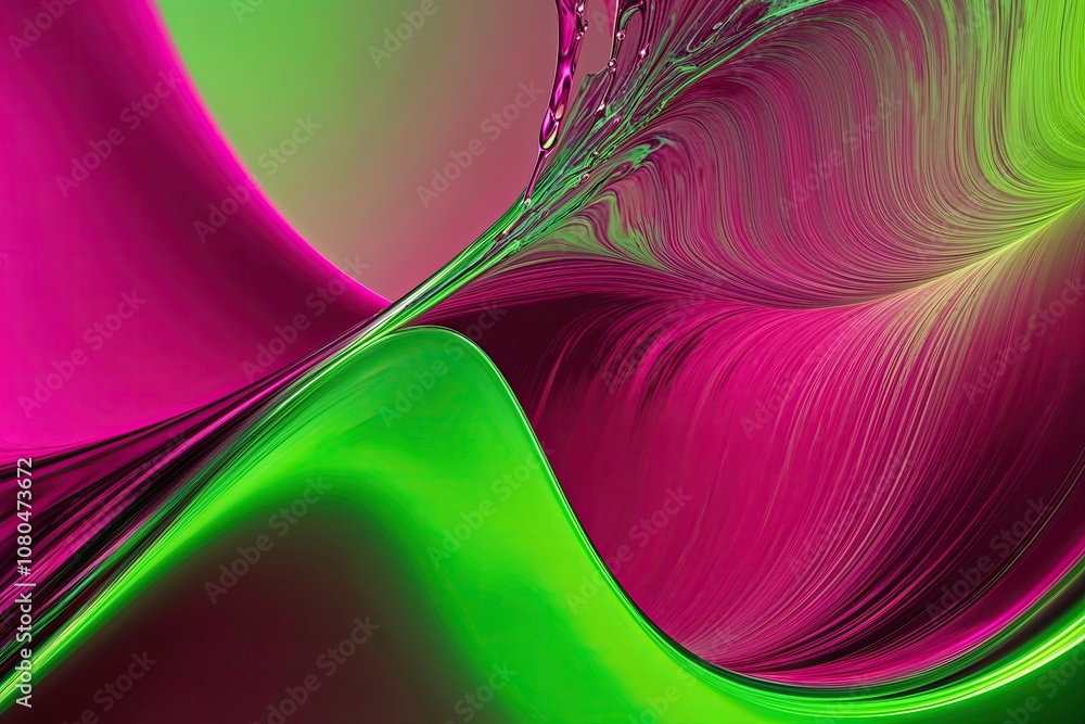 Poster stunning magenta and chartreuse gradient waveform with fluid arc and light texture effect