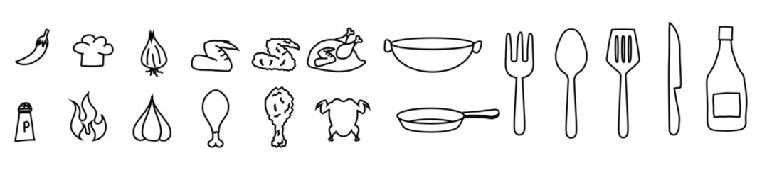 fried chicken icon doodle hand drawing kitchen cooking utensil tools symbol